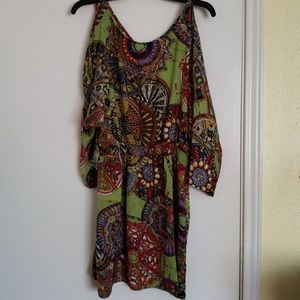 Cold shoulder satin paisley pattern,  vibrant colo